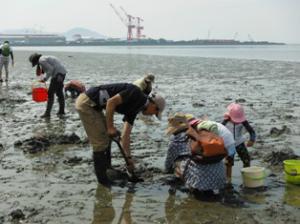 第1回自然観察会 みんなで生き物を探しています