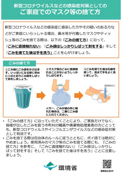 新型コロナウイルスなどの感染症対策としてのご家庭でのマスク等の捨て方(環境省)