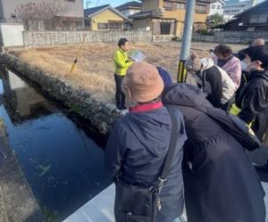 水路の中のエビモについて解説している画像